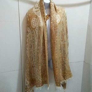 Scarf 28W x 76L beige tones, woven, fringed ends